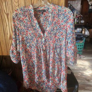 WEAVERS WOMENS HIGH LOW SHEER BLOUSE BEAUTIFUL FLORAL SIZE SMALL ~ BEAUTIFUL